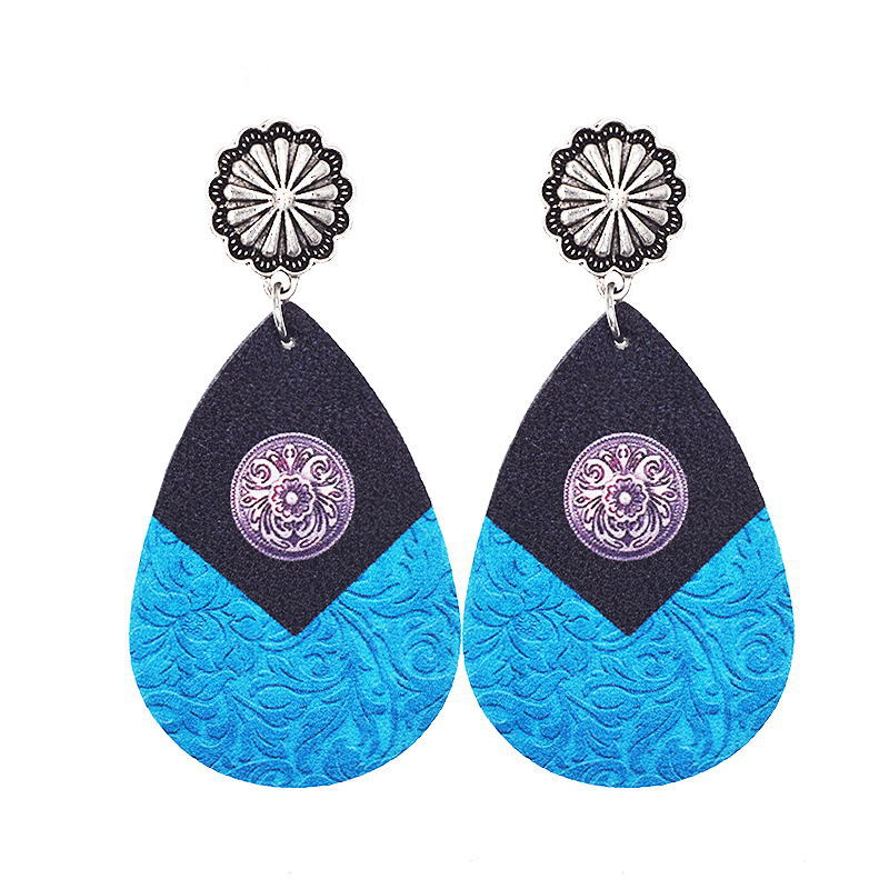Wholesale Western Denim Reversible Check Leather Earrings